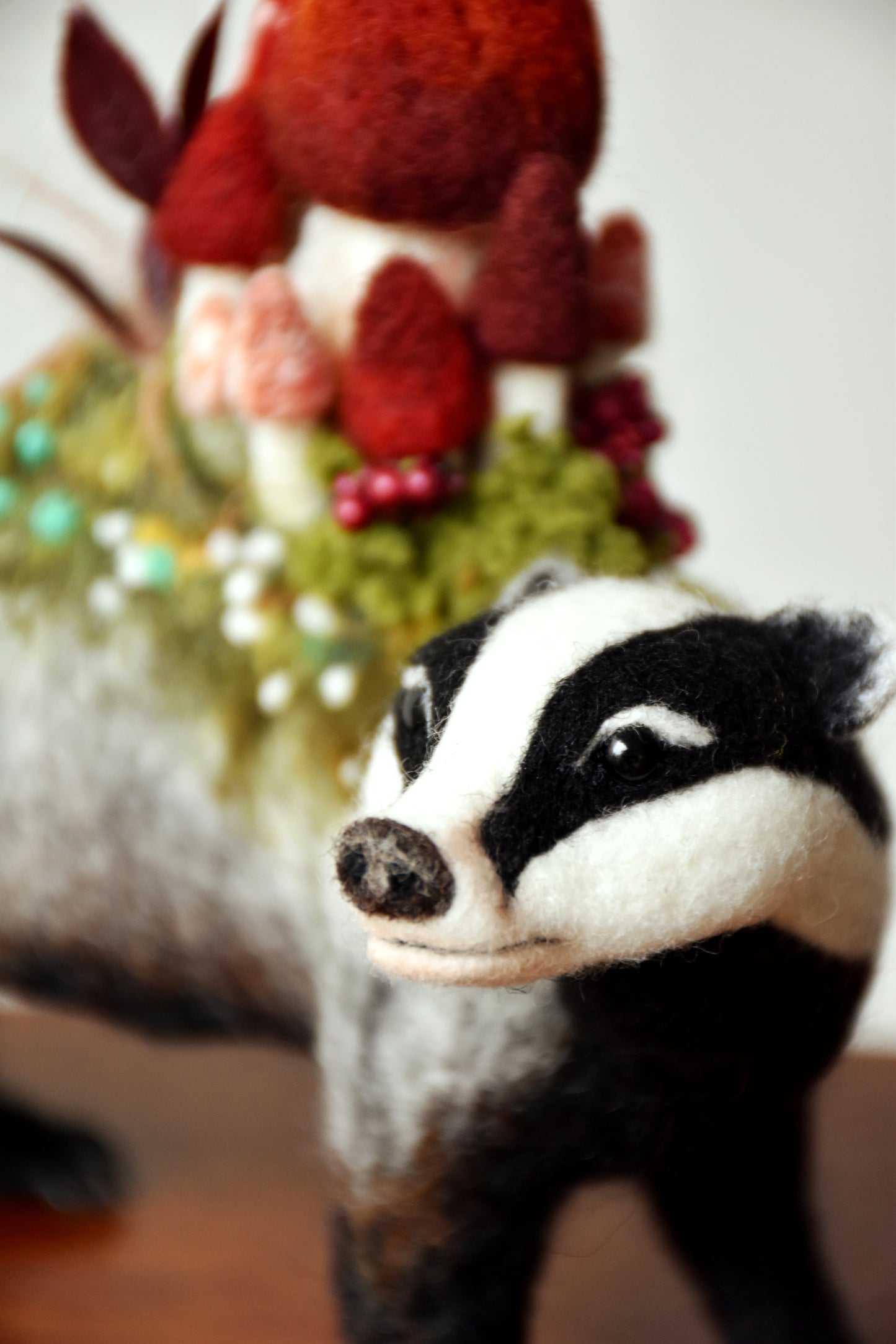 Needle Felted Badger of the Flowers