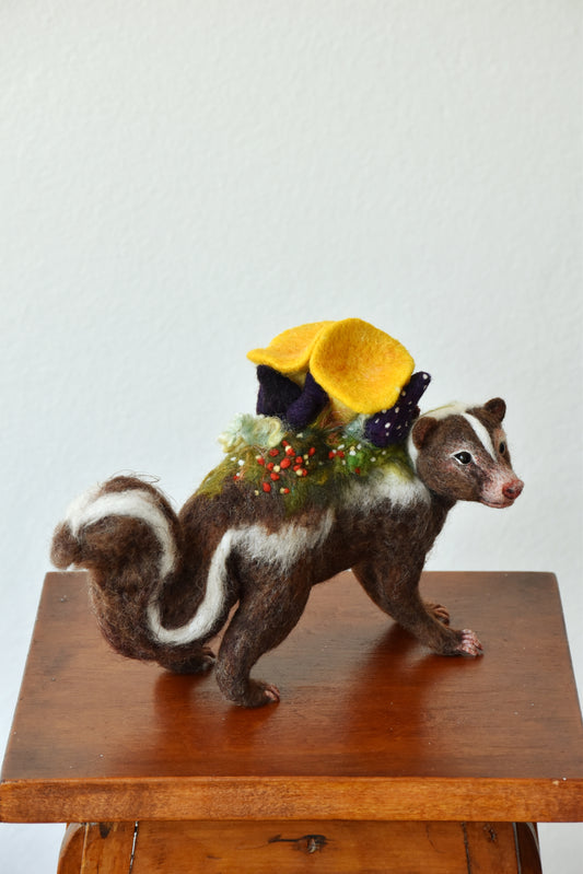 Needle Felted Brown Skunk Repressed by Nature