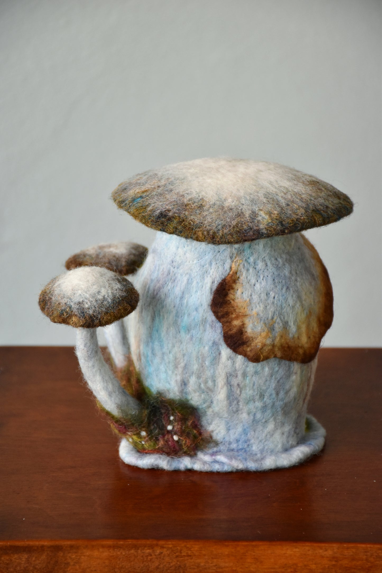 Needle Felted Couple of Barn Owls sleeping inside Mushroom