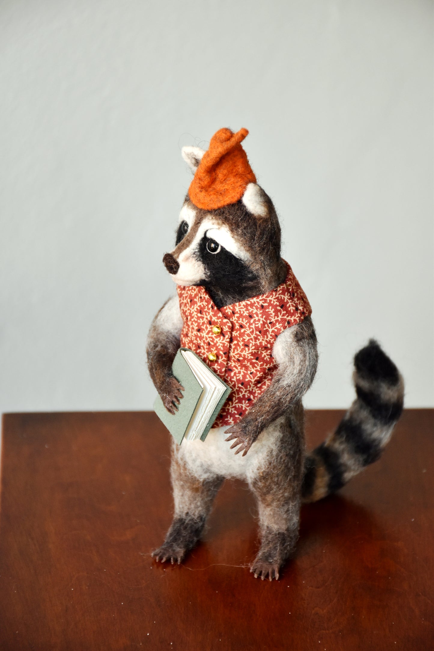 Needle Felted Wanderer Reader Raccoon