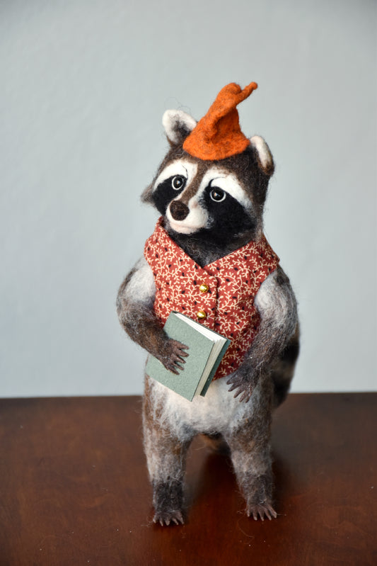 Needle Felted Wanderer Reader Raccoon