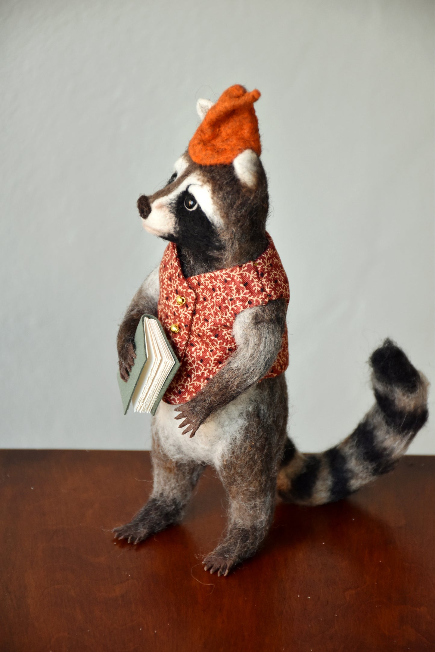 Needle Felted Wanderer Reader Raccoon