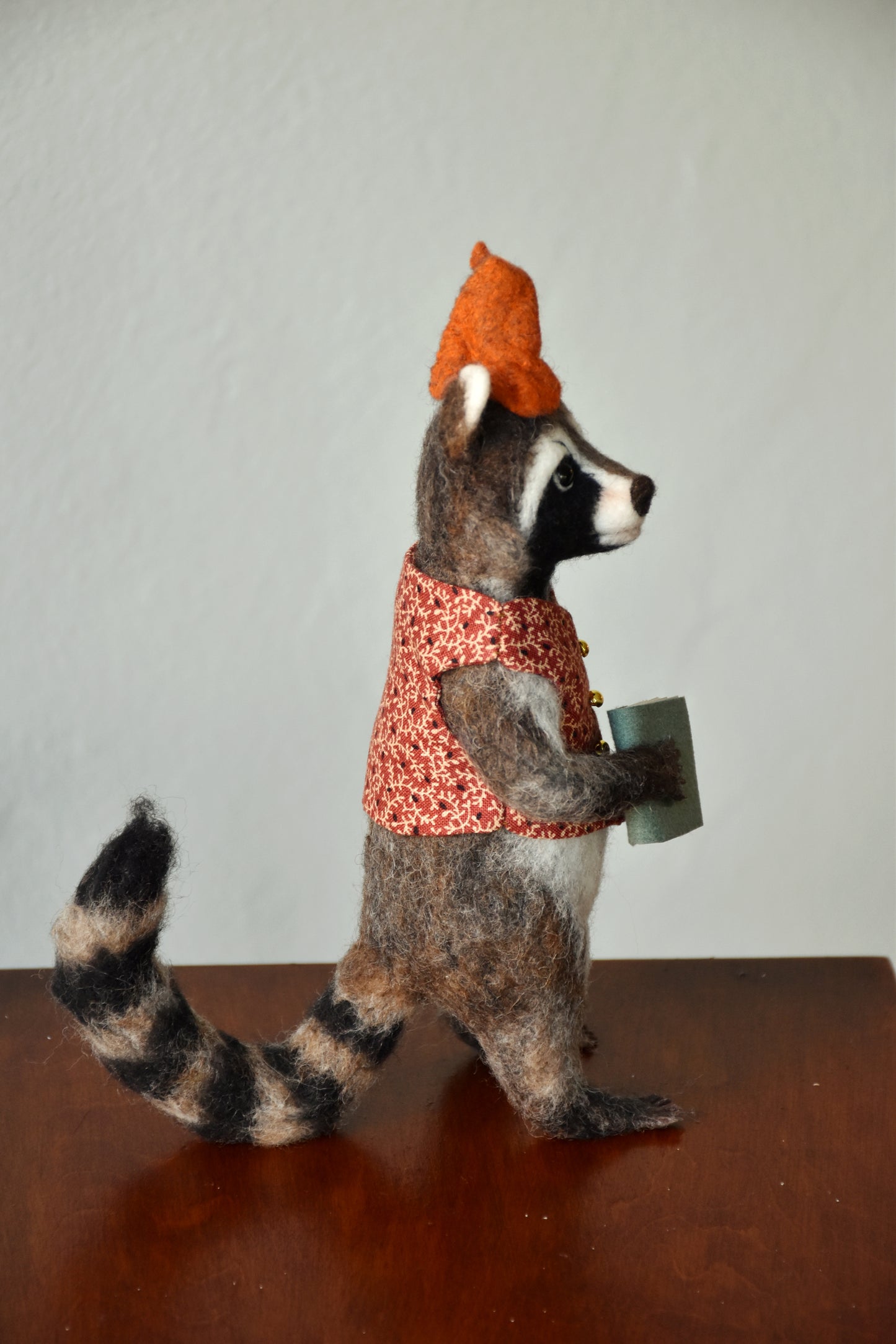 Needle Felted Wanderer Reader Raccoon