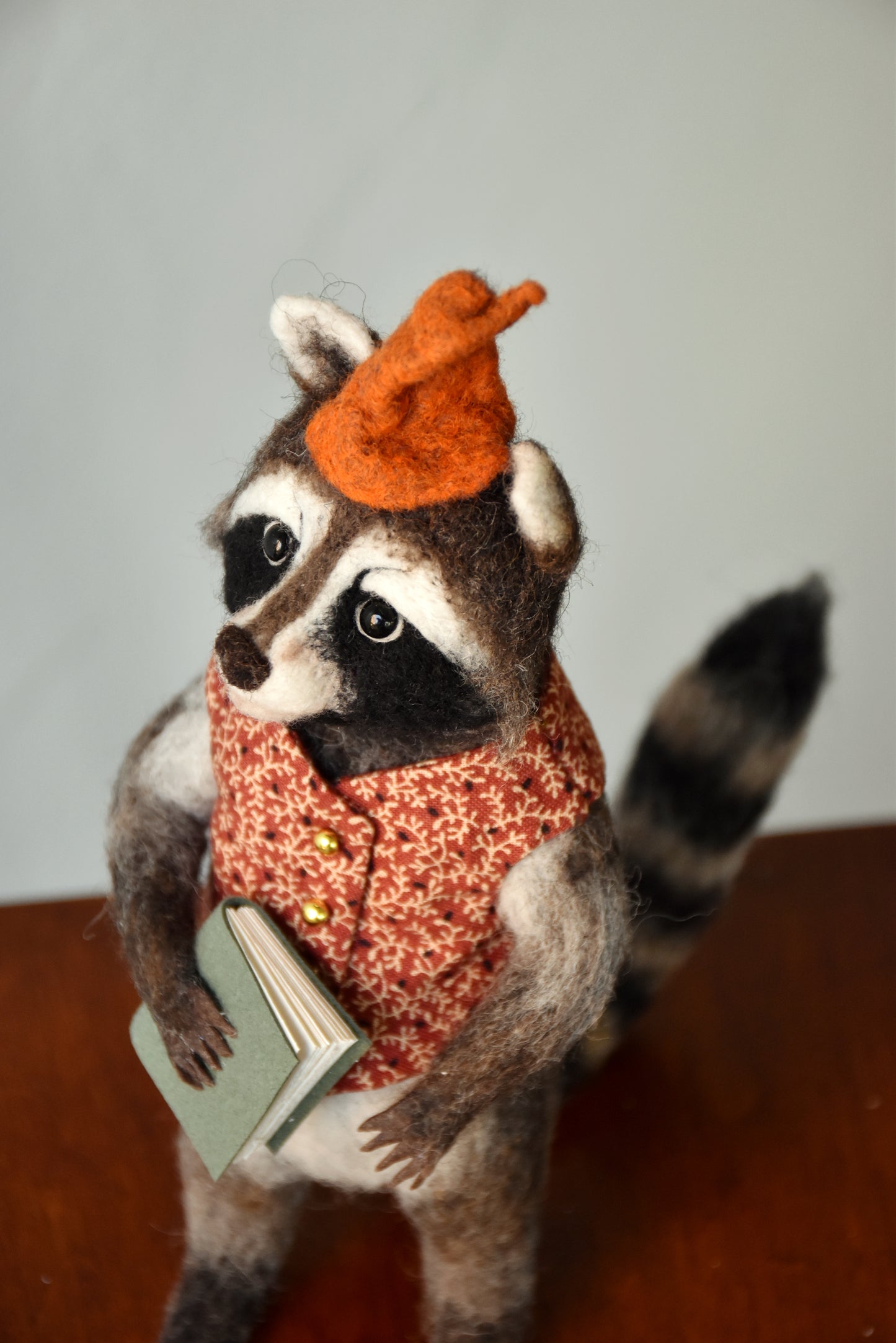 Needle Felted Wanderer Reader Raccoon