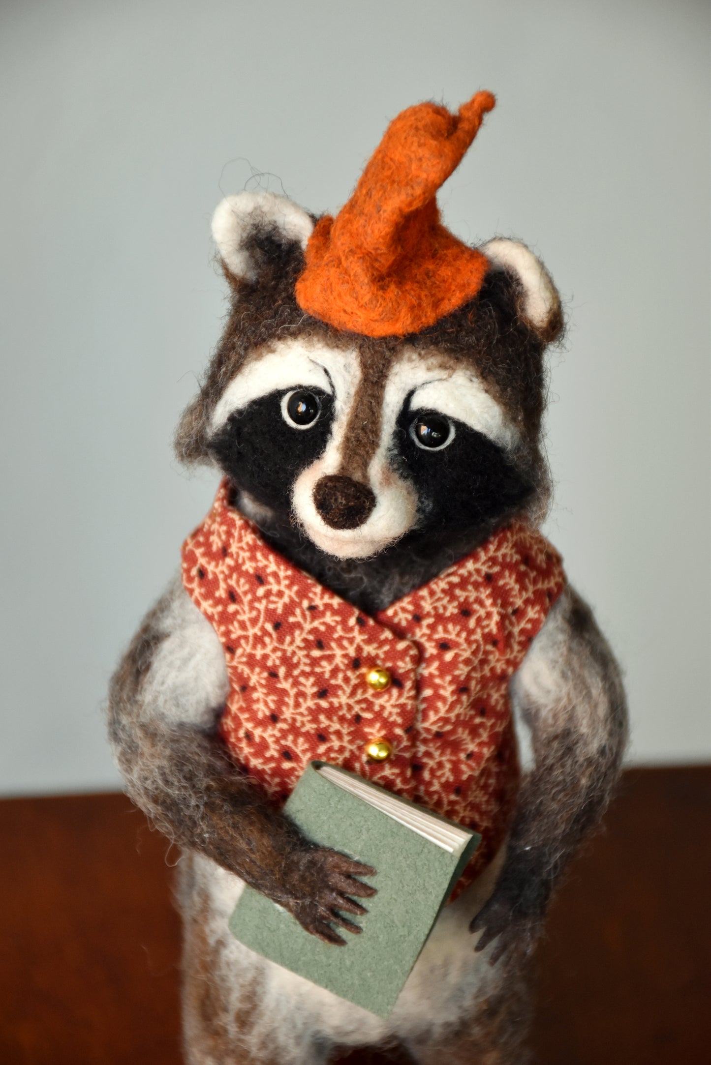 Needle Felted Wanderer Reader Raccoon