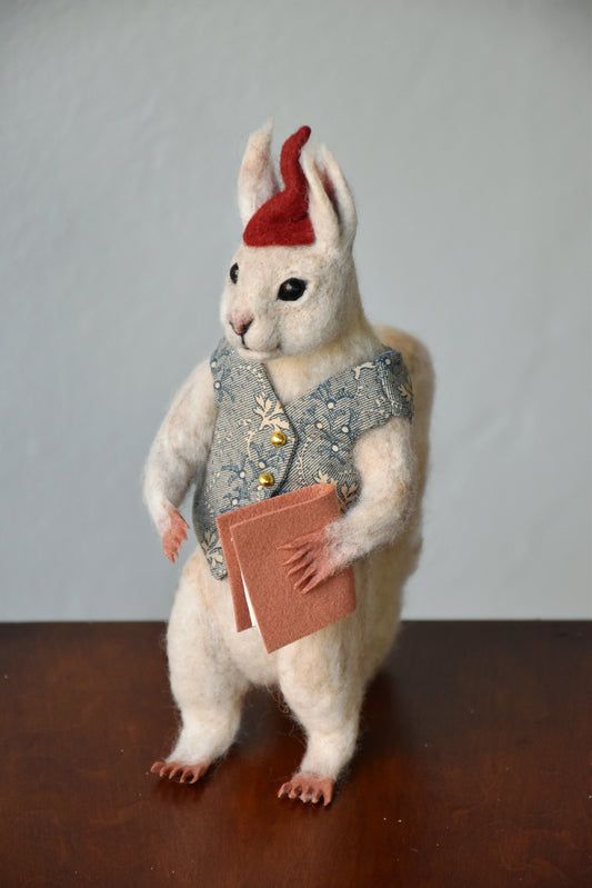 Needle Felted Wanderer Reader White Squirrel