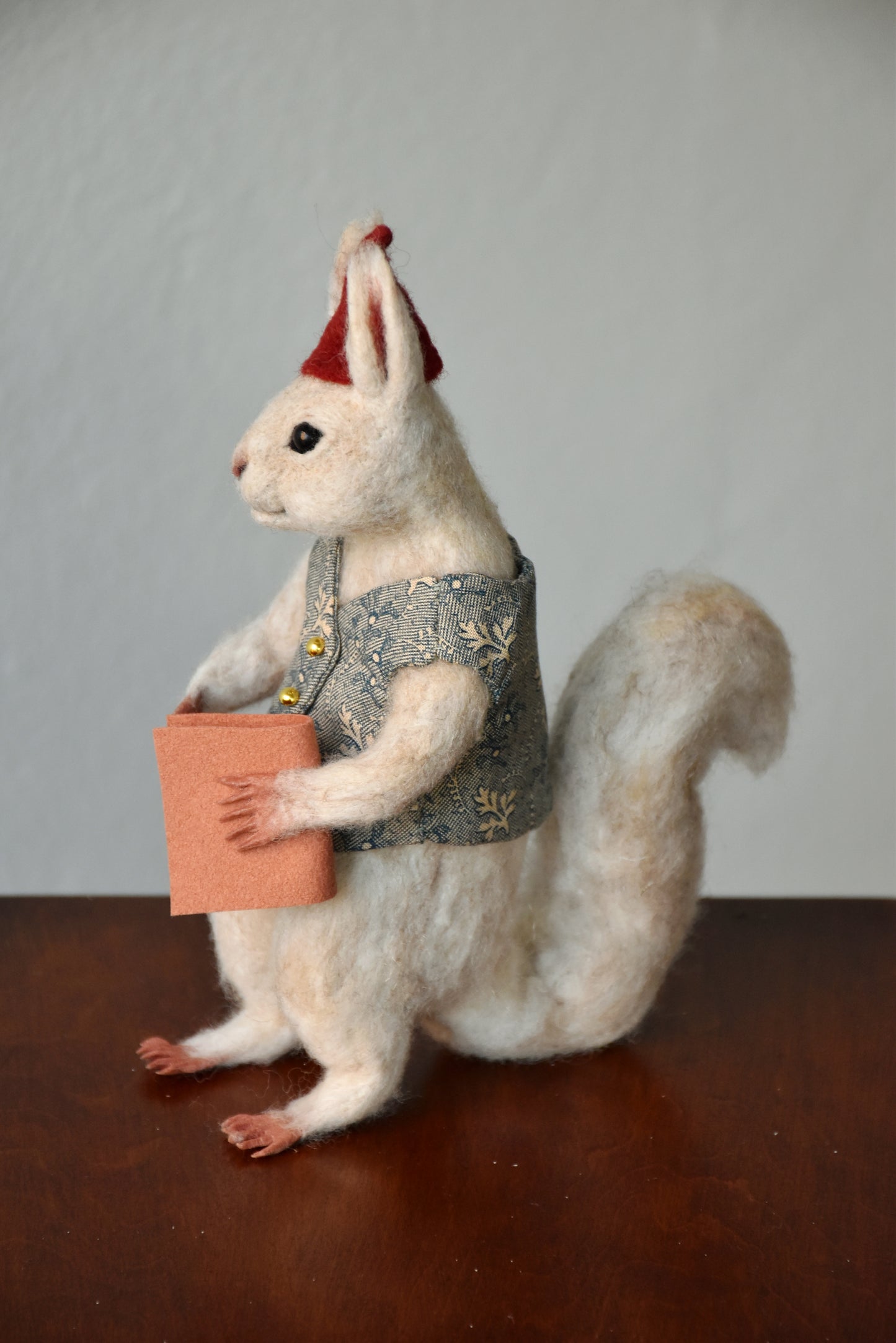 Needle Felted Wanderer Reader White Squirrel