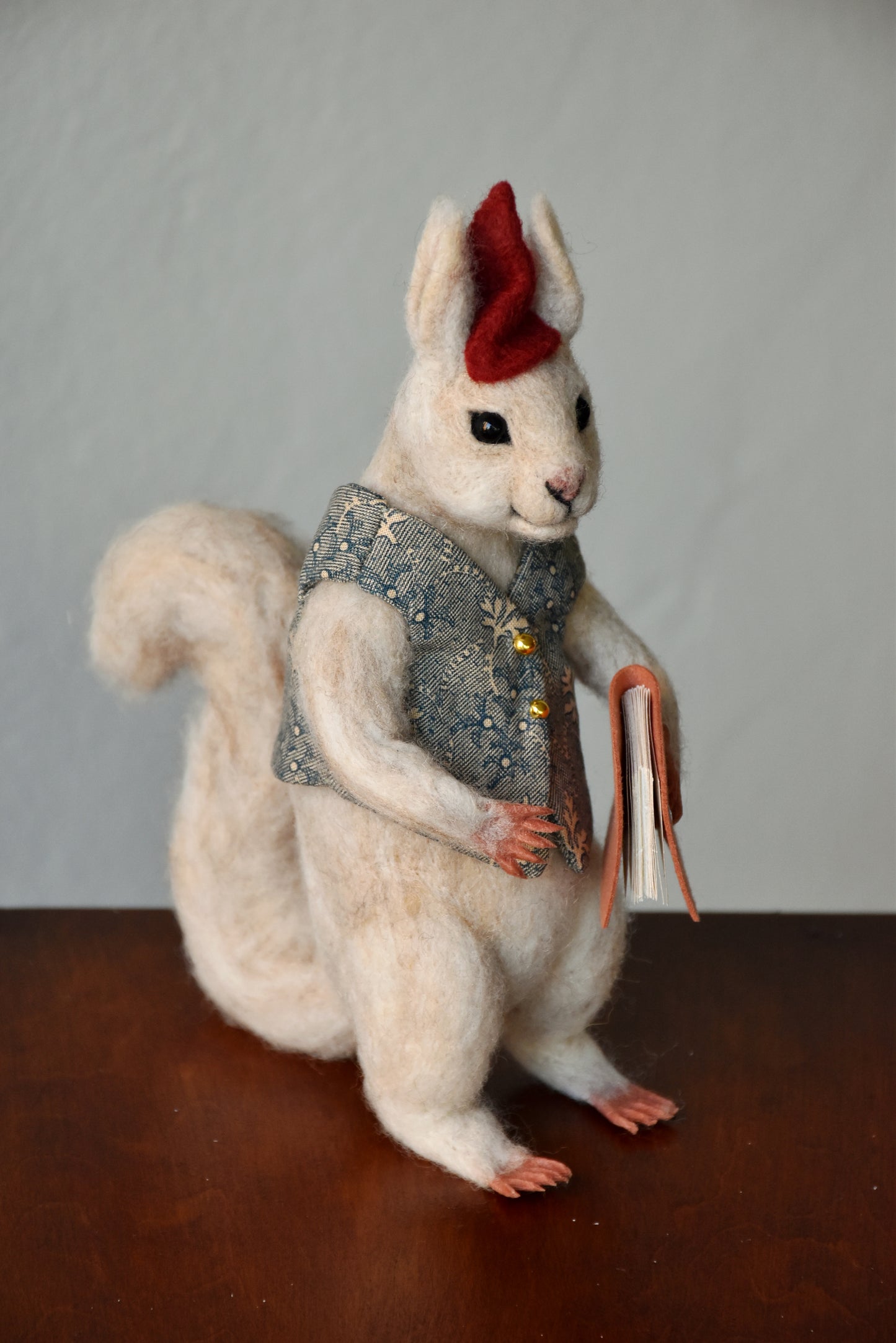 Needle Felted Wanderer Reader White Squirrel