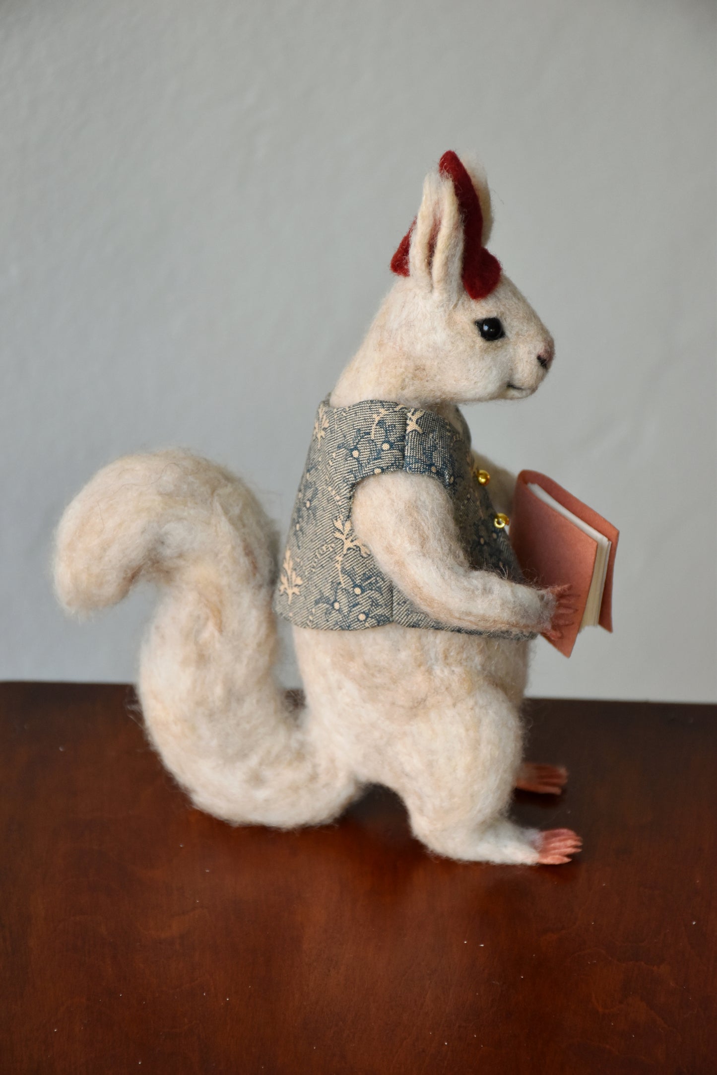Needle Felted Wanderer Reader White Squirrel