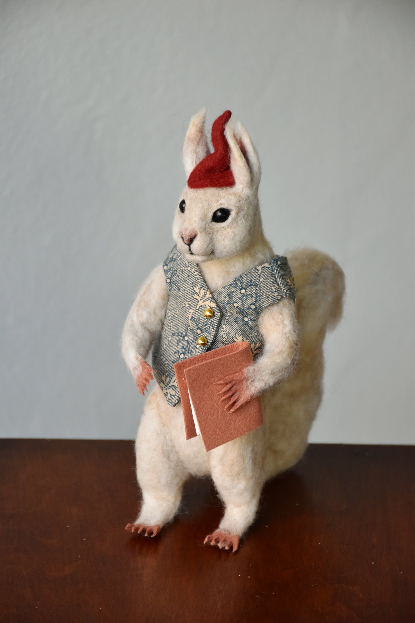 Needle Felted Wanderer Reader White Squirrel