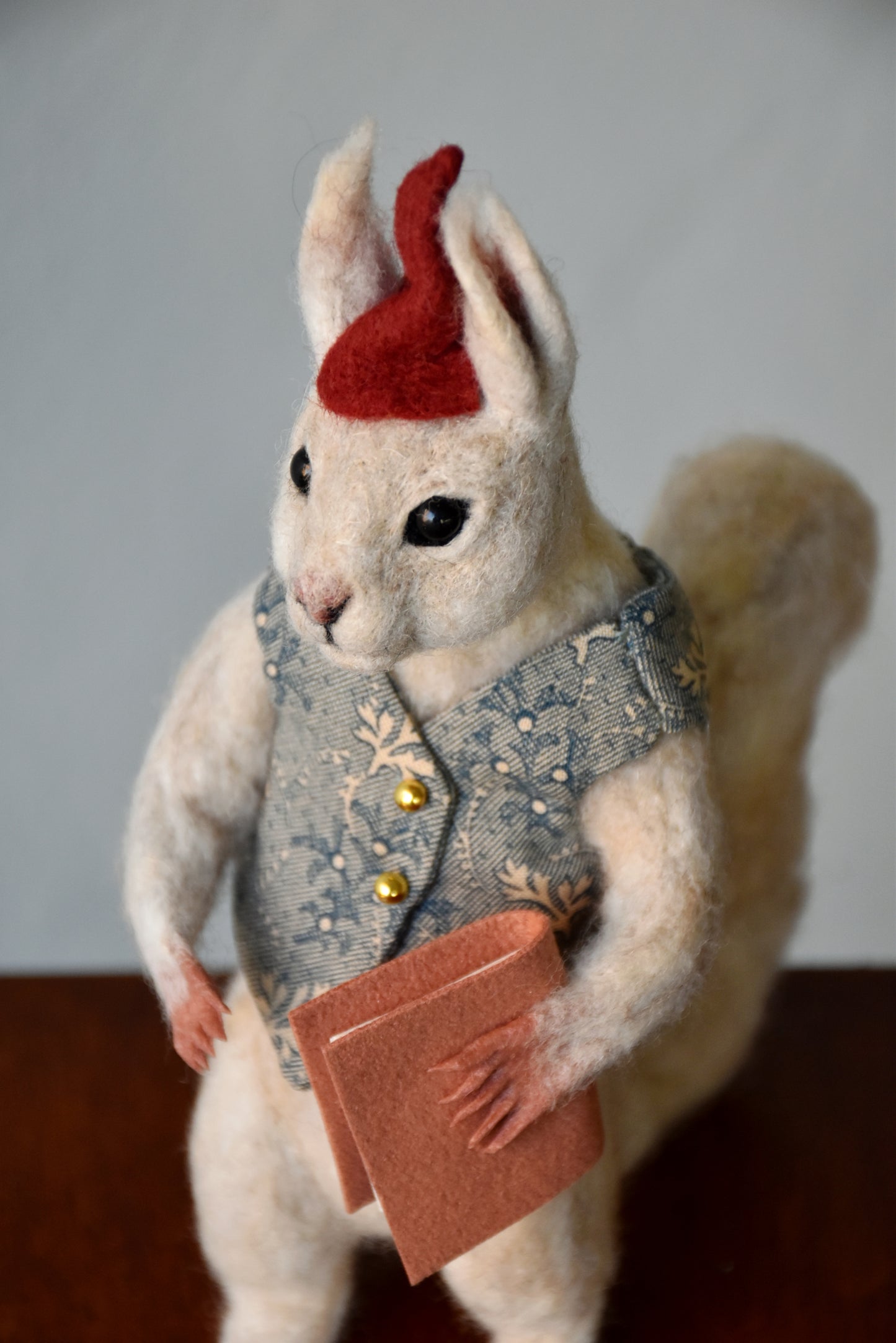 Needle Felted Wanderer Reader White Squirrel