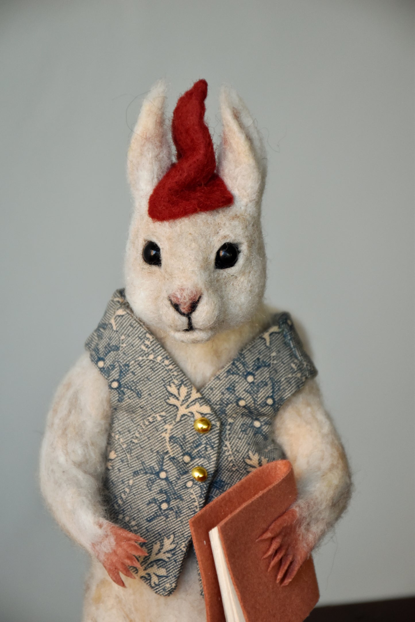 Needle Felted Wanderer Reader White Squirrel