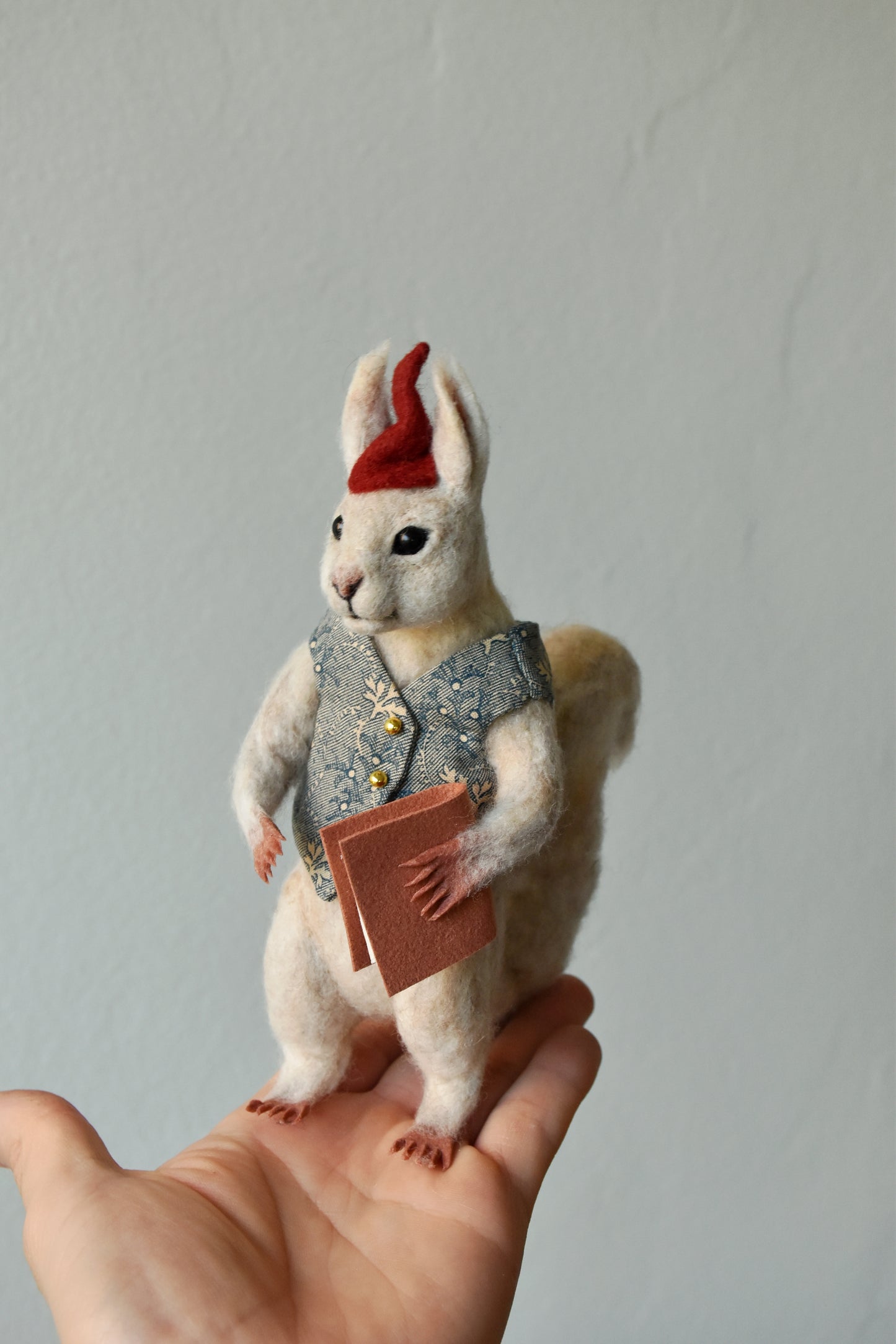 Needle Felted Wanderer Reader White Squirrel