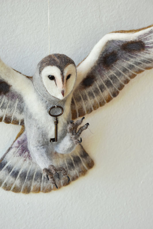 Needle Felted Flying Barn Owl