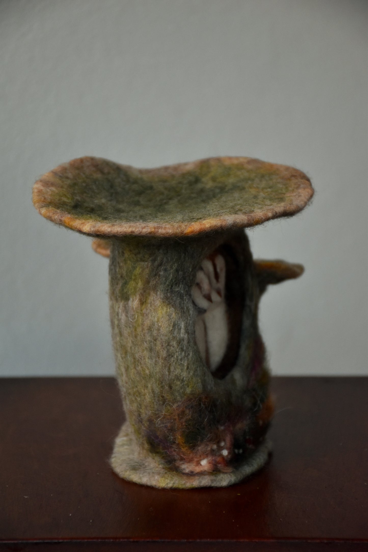 Needle Felted Couple of Barn Owls sleeping inside Mushroom