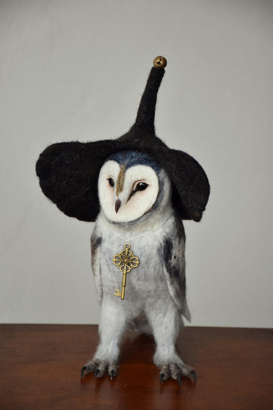 Needle Felted Barn Owl with Hat