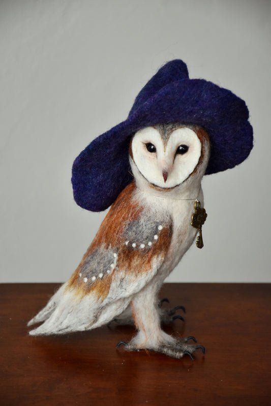 Needle Felted Barn Owl with Hat