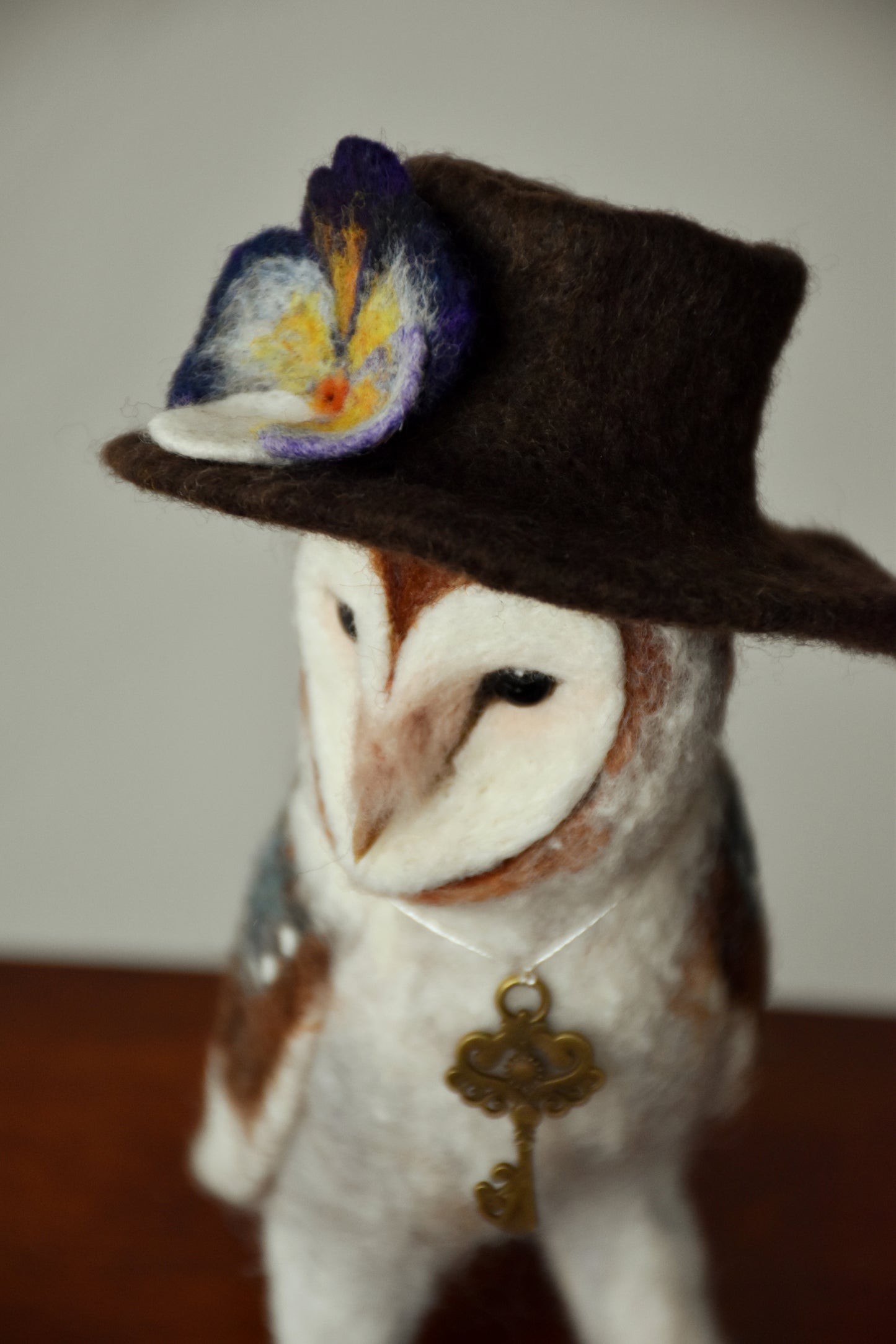 Needle Felted Barn Owl with Hat