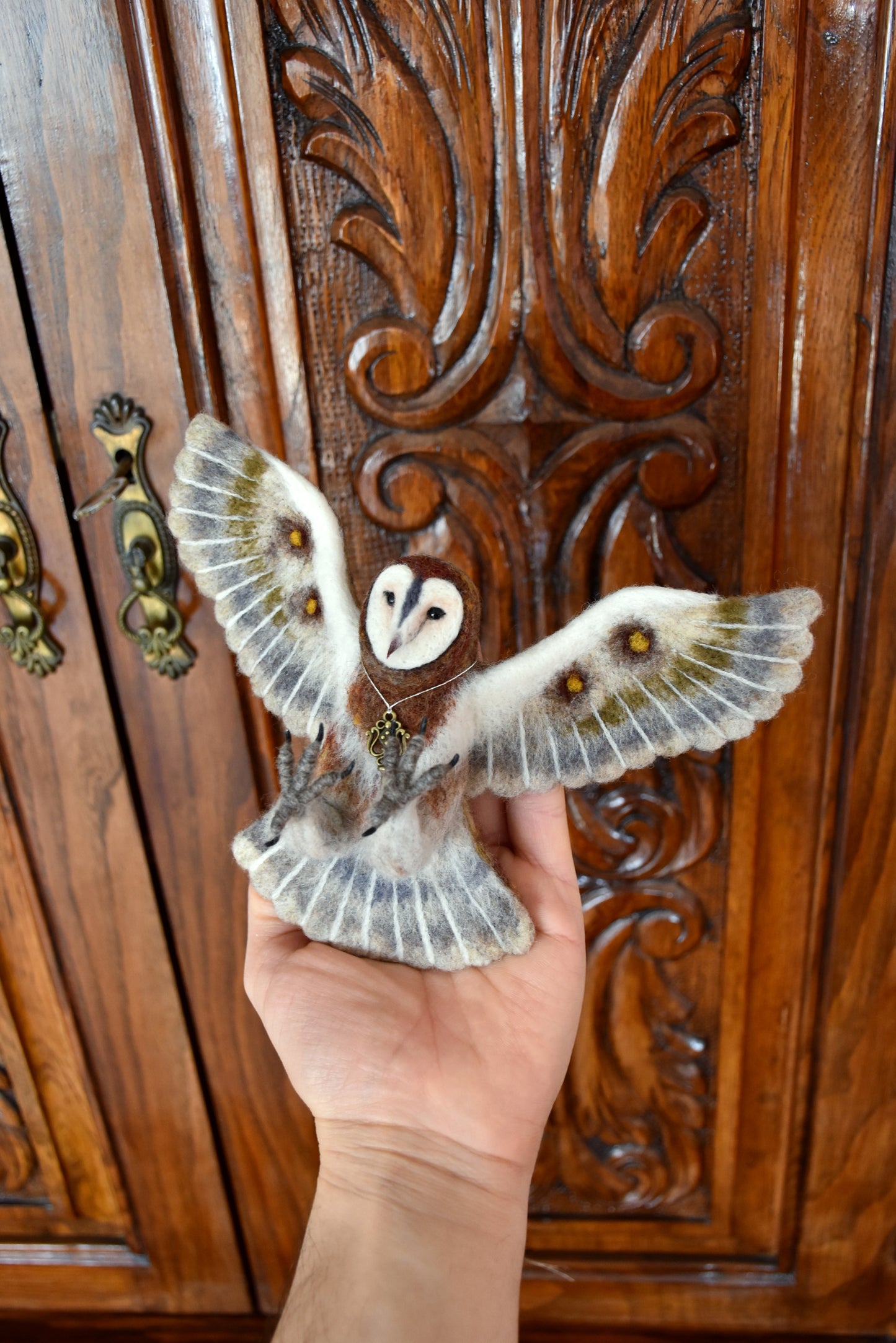 Needle Felted Little Flying Barn Owl